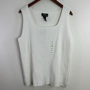 Lauren Ralph Lauren Sweater Tank Top Womens 2X White Cable Knit Stretch Layering
